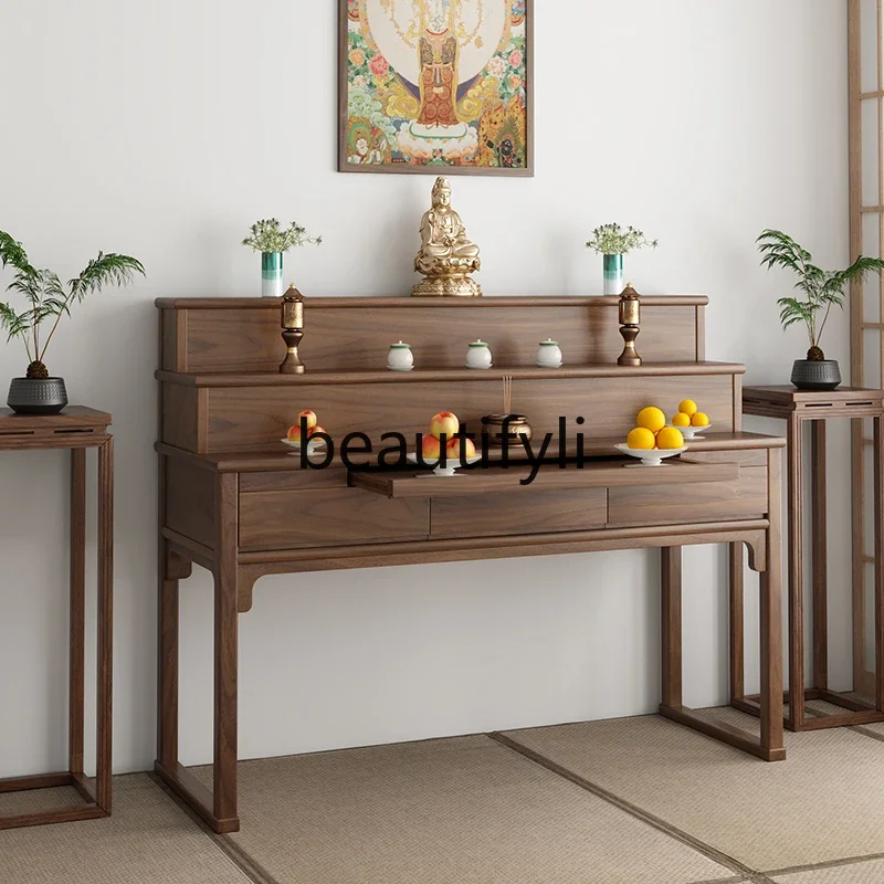 

01A New Chinese-style three-layer incense table, solid wood Buddhist table for incense table, black walnut table for fairy table
