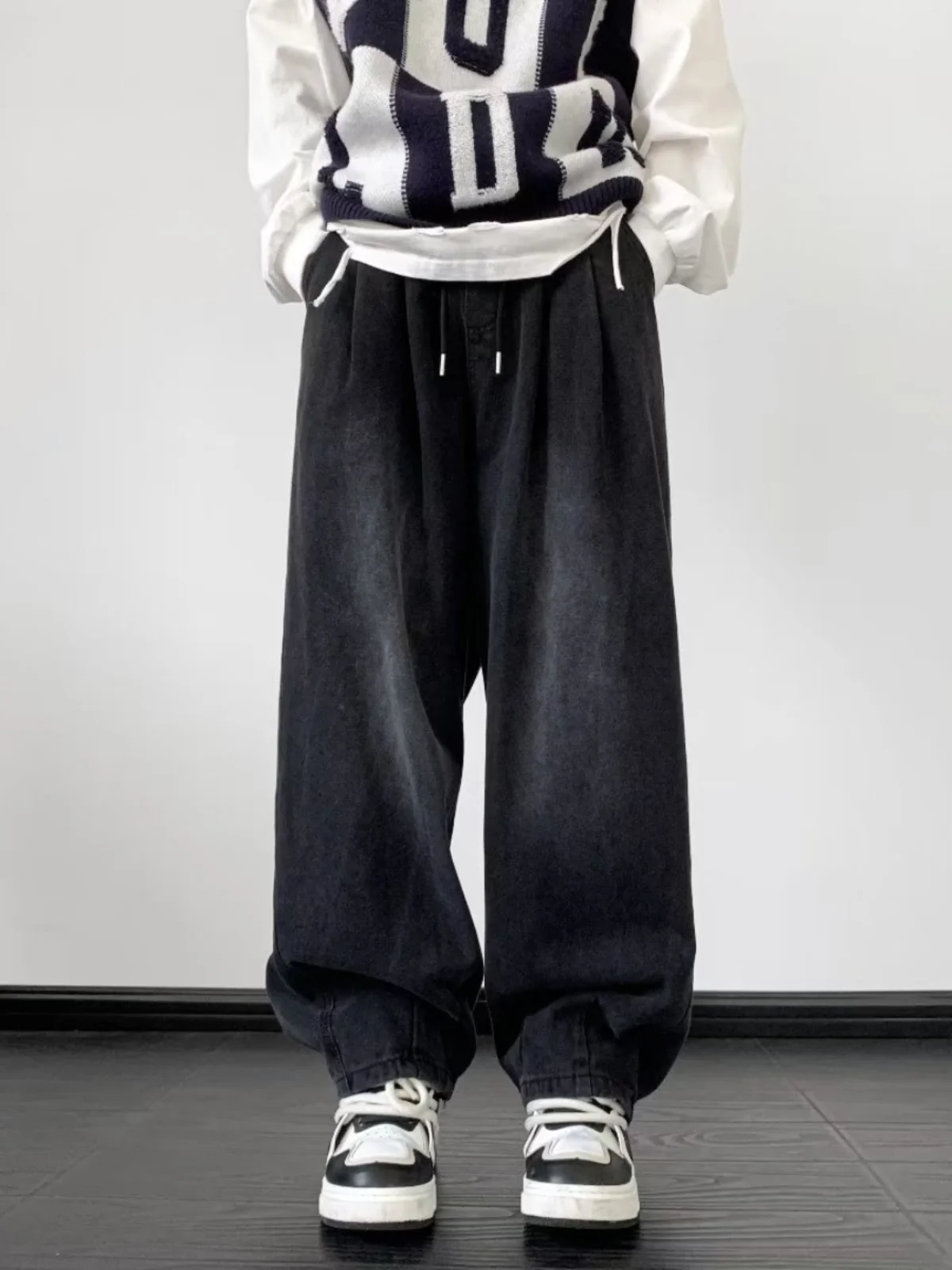 Spring Autumn Loose Wide Leg Men's Jeans Japanese Style Washed Outdated Trendy Brand Drapey Straight Cut Oversize Long Trousers