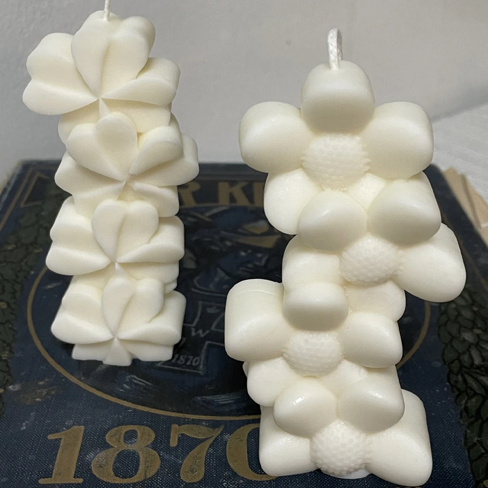 3D Relief Stacking Sunflower Silicone Candle Mould Clover Cactus Soap Plaster Mold Valentine\'s Day Heart Chocolate Wedding Decor