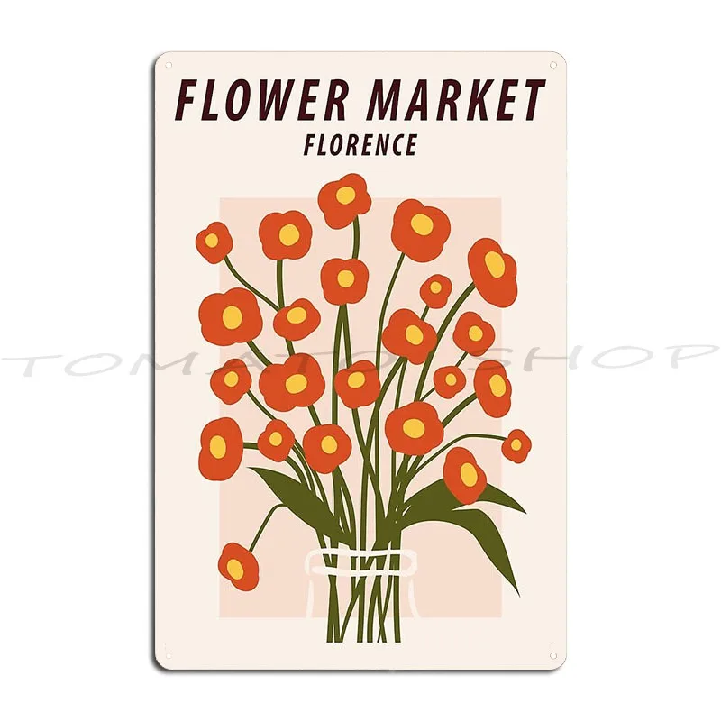 Florences Aesthetic Cute Red Flowers Cottagecore Metal Plaque Wall Cave Party Club Kitchen Garage Design Tin Sign Poster
