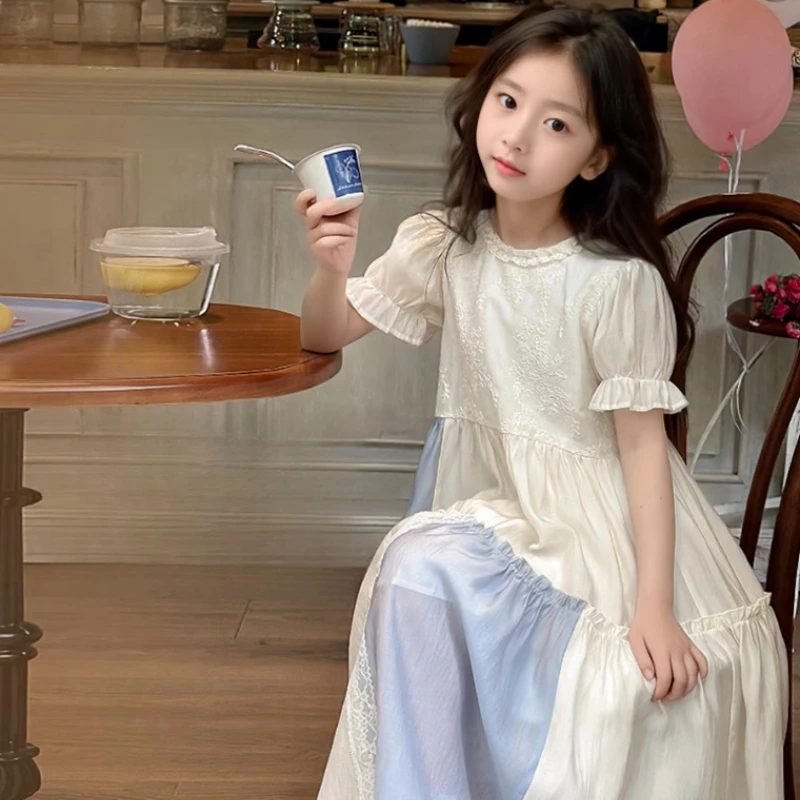 

Kids Dresses Teenage White Wedding Party Lace Girl Dress Puff Sleeve Children Carnival Spring Autumn 6 8 10 Years Clothes Dress