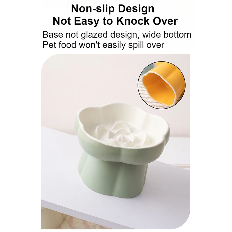 قطعة واحدة من أوعية السيراميك ذات التغذية البطيئة عالية القدم للقطط والكلاب - وعاء مضاد للاختناق ومضاد للانسكاب وحماية الرقبة للحيوانات الأليفة للكلاب والقطط الصغيرة