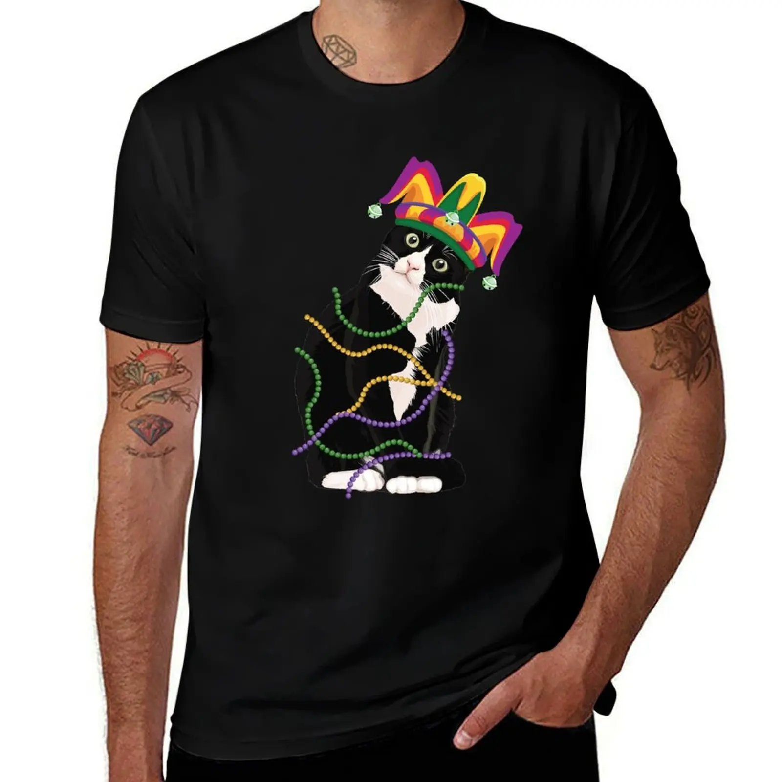 Black Cat Meow Mardi Gras Mask Fleur de Lis Cat Lover T-Shirt Outdoor Sports Lightweight Tee