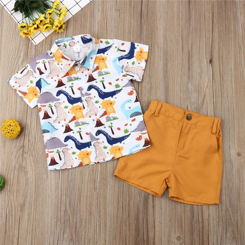 1-5years Boys Kids Outfits Short Sleeve Dinosaur Print Shirts Shorts Clothes Set for Infant Boys