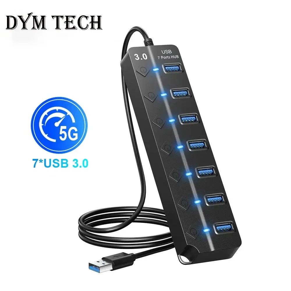 USB Hub 3.0 Multiprise USB High Speed Splitter 7 Port 5Gbps Hub Power Adapter with Switch Long Cable with Multiple Expander Hub