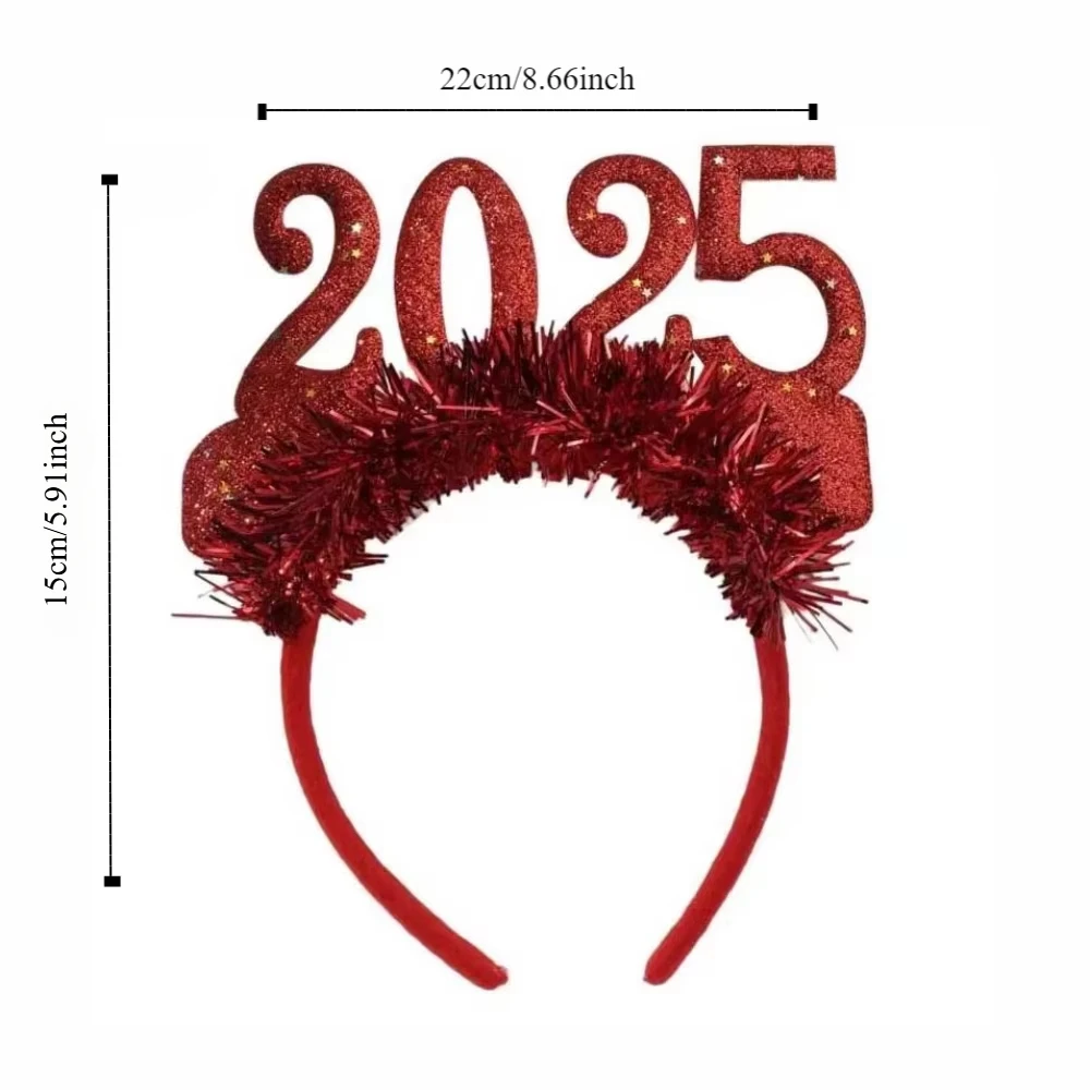 2pcs 2025 Happy New Year Headband Plastic Crown Hair Hoop Christmas Headpiece Decorative Glasses Photographic Headwear