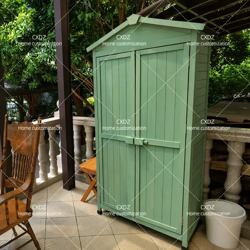 Outdoor Wooden Storage Cabinet Large Garden Tool Locker Grocery Organizer Flower Stand Courtyard Utility Shelf Weatherproof
