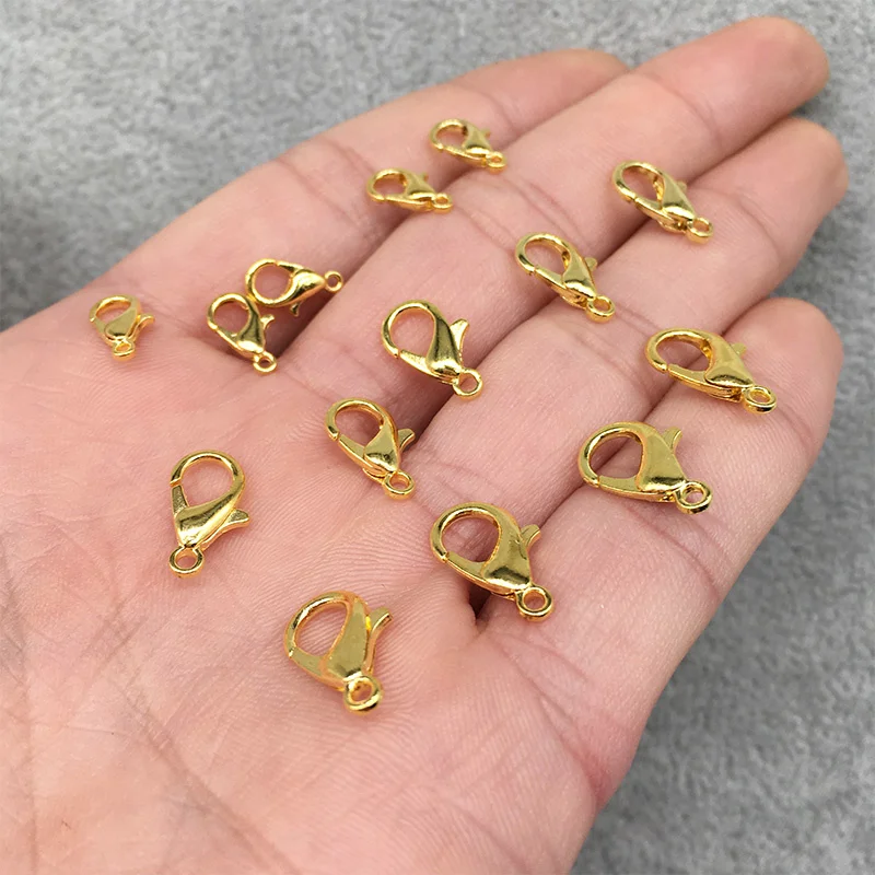 ブレスレットやネックレスを作るためのクラスプ,10〜14mm,20-ピース/ロットゴールドカラーのアクセサリー,エンドクラスプ