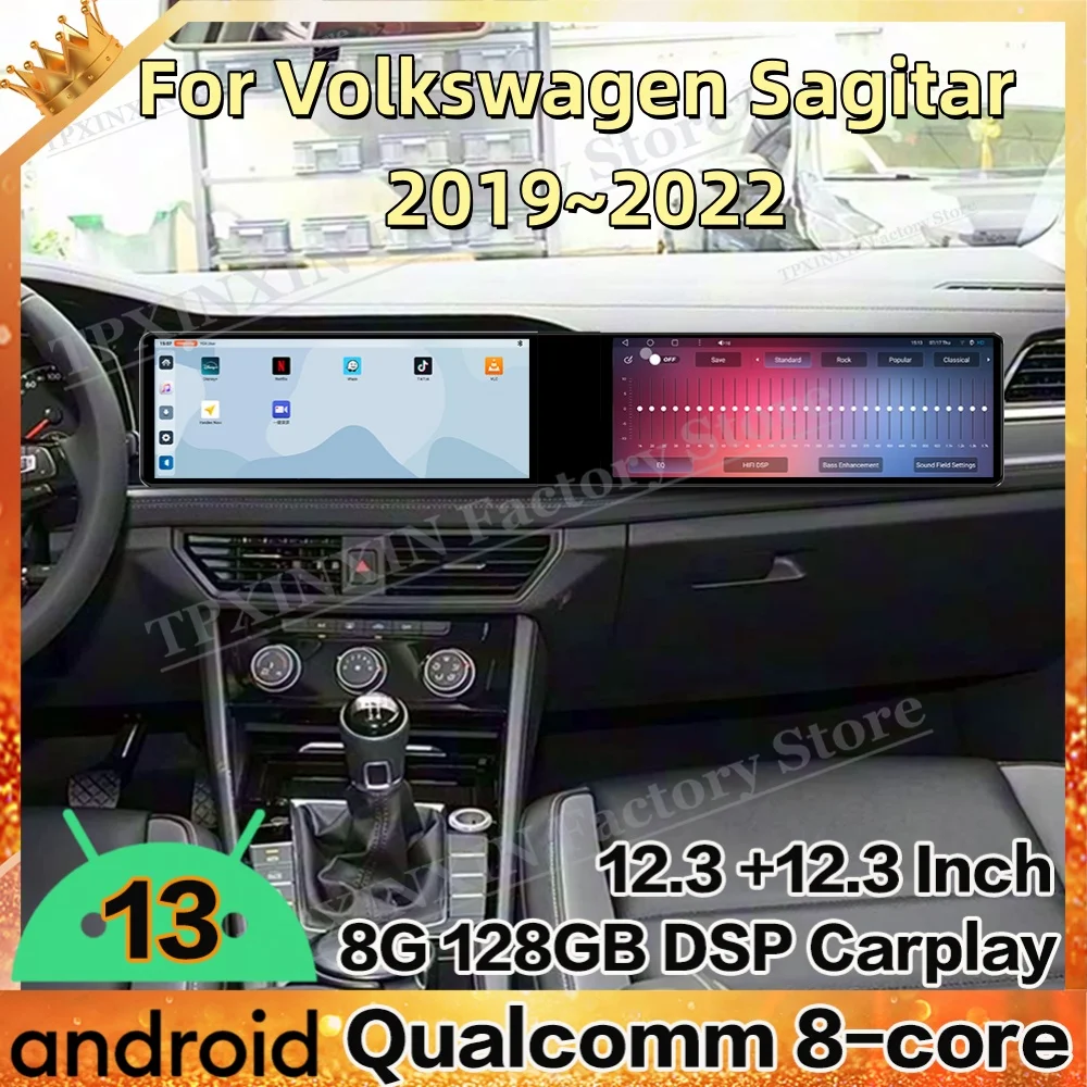 8-Core Dual Screen Android Auto For Volkswagen Sagitar 2019~2022 Multimedia GPS Navigation Car Radio Stereo Receiver Head Unit
