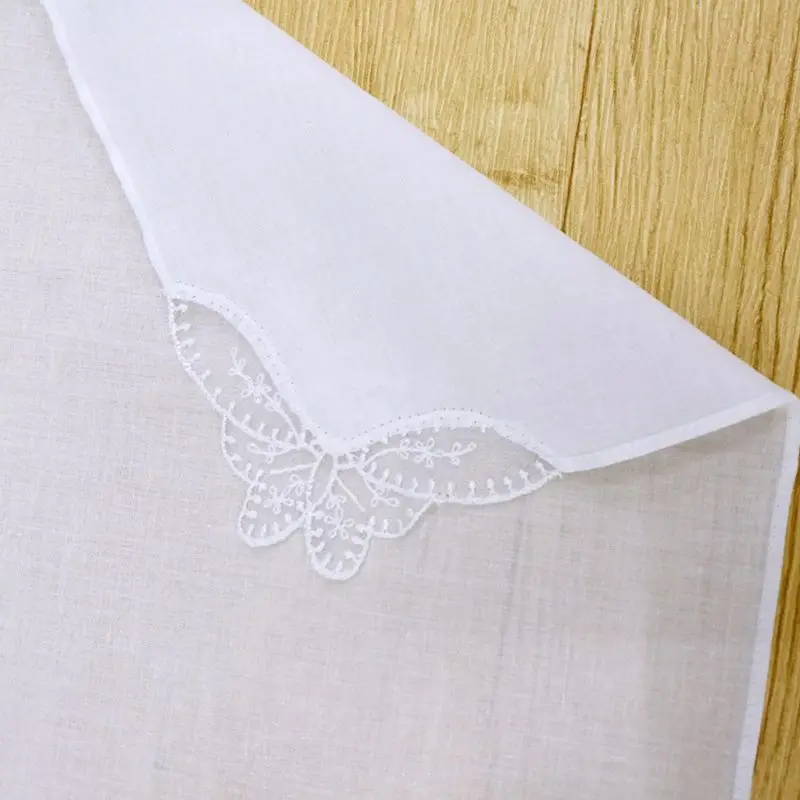 Mouchoir carré blanc uni Crochet papillon dentelle, 28x28cm pour femmes, serviette en coton bricolage de mariage, livraison directe MY28 21