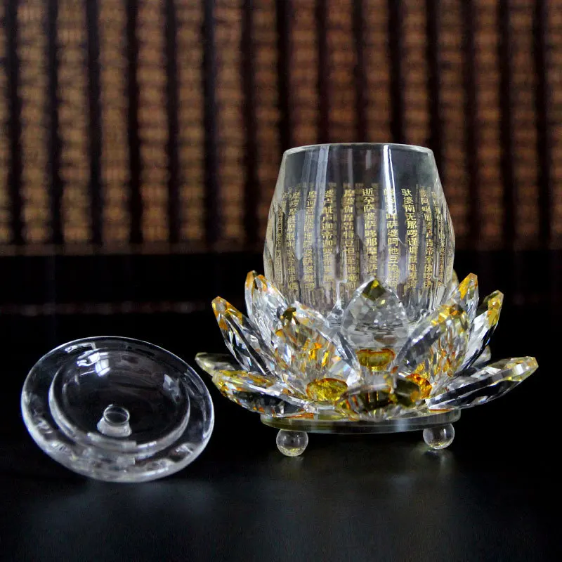 A PAIR 3pcs high grade Buddhist supplies HOME Temple shrine enshrine worship buddha scripture Crystal lotus holy water cup