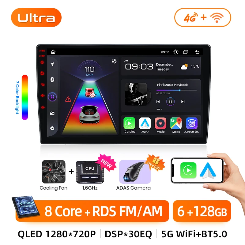 Junsun AI Draadloze CarPlay voor Apple Android 14 Auto Radio voor Benz Sprinter VW Crafter 2006 2007-2016 multimedia Navi Stereo