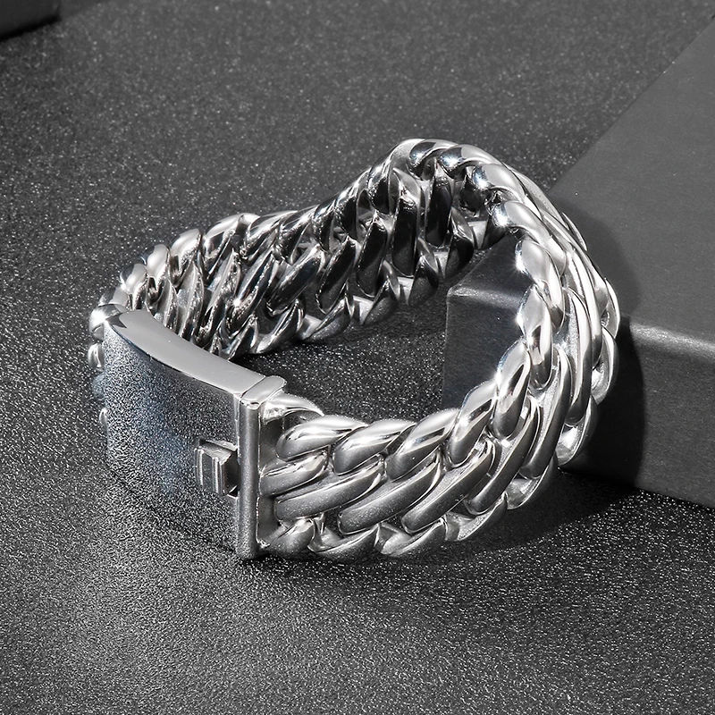 Fongten Punk Stainless Steel Charm Bracelet for Men 26mm Twisted Chain Heavy Bracelets Bangles Men Silver Color Jewelry Gift