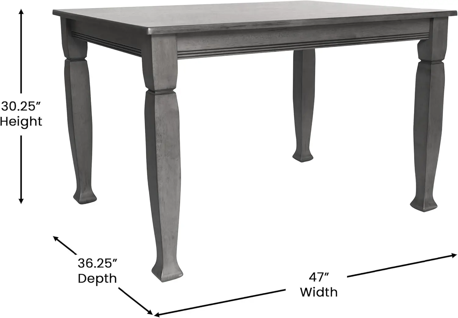 طاولة طعام من الخشب الصلب ميلفورد 47 بوصة EMMA + OLIVER، مريلة بألواح أوفست مقاس 3 بوصات، أرجل ملفوفة، لمسة نهائية مقاومة للماء، متينة لـ Eve