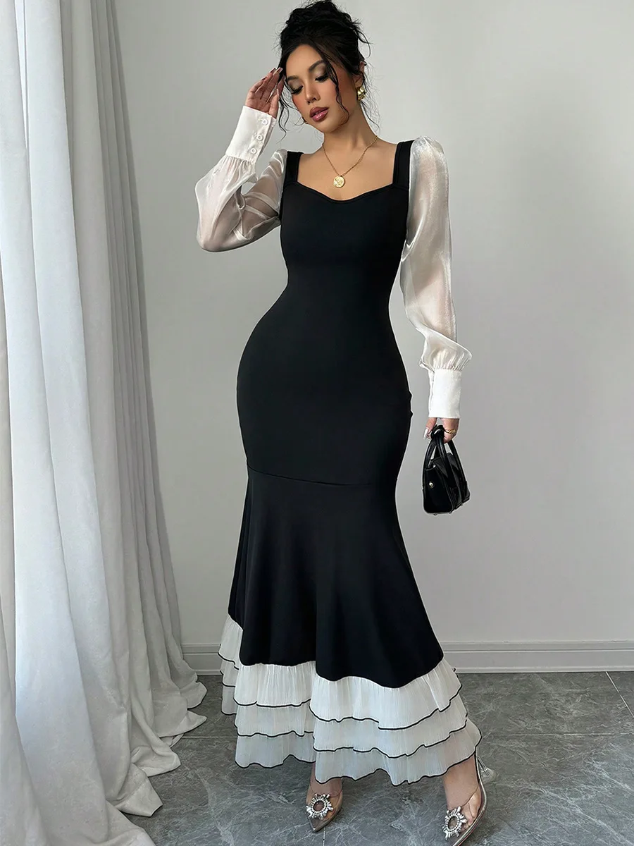 Długa spódnica damska Ele Long Sve Slim Fit Fi Tail Dr, krzyżowe kolory, jesień, nowa, swobodna, modna, z włókna poliestrowego.