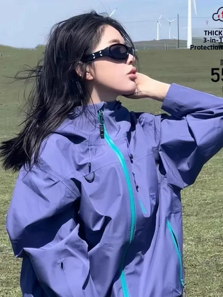 

ex Легкая водонепроницаемая куртка для скалолазания на открытом воздухе, весна-осень, новая свободная верхняя одежда с капюшоном для пар