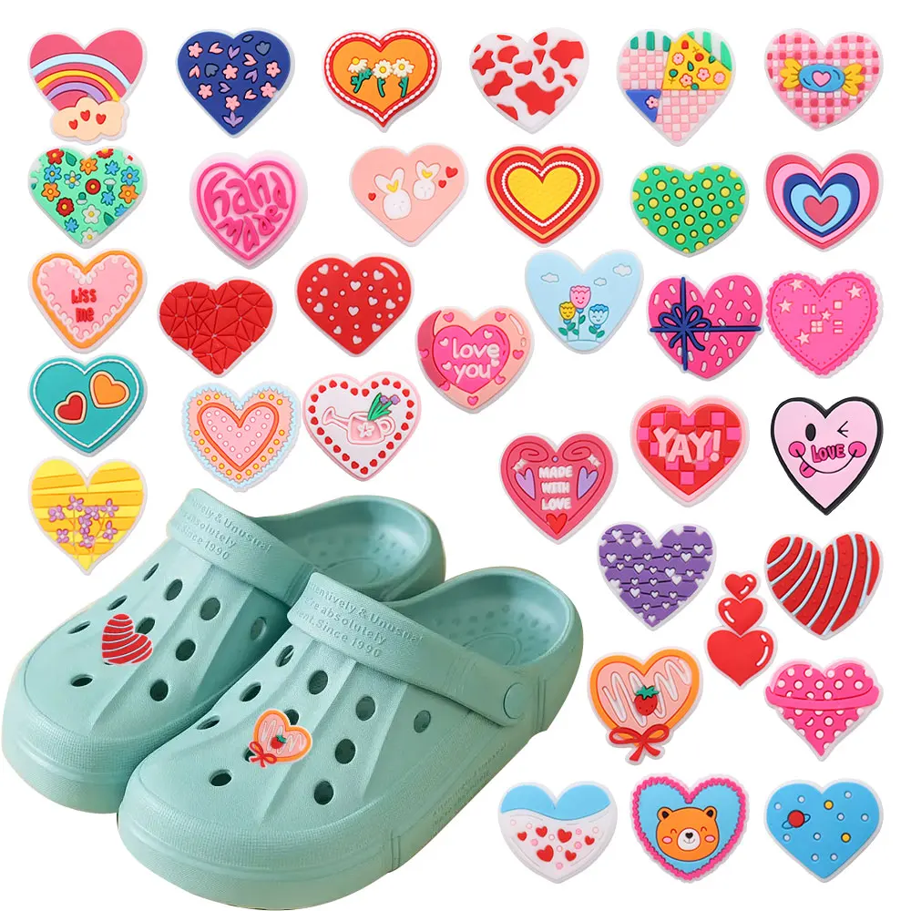 1-34PCS Cartoon Heart Flower Love You PVC Buckle Hole Shoes Ornament Shoe Charms Accessories For Clogs Pins Valentine's Day Gift