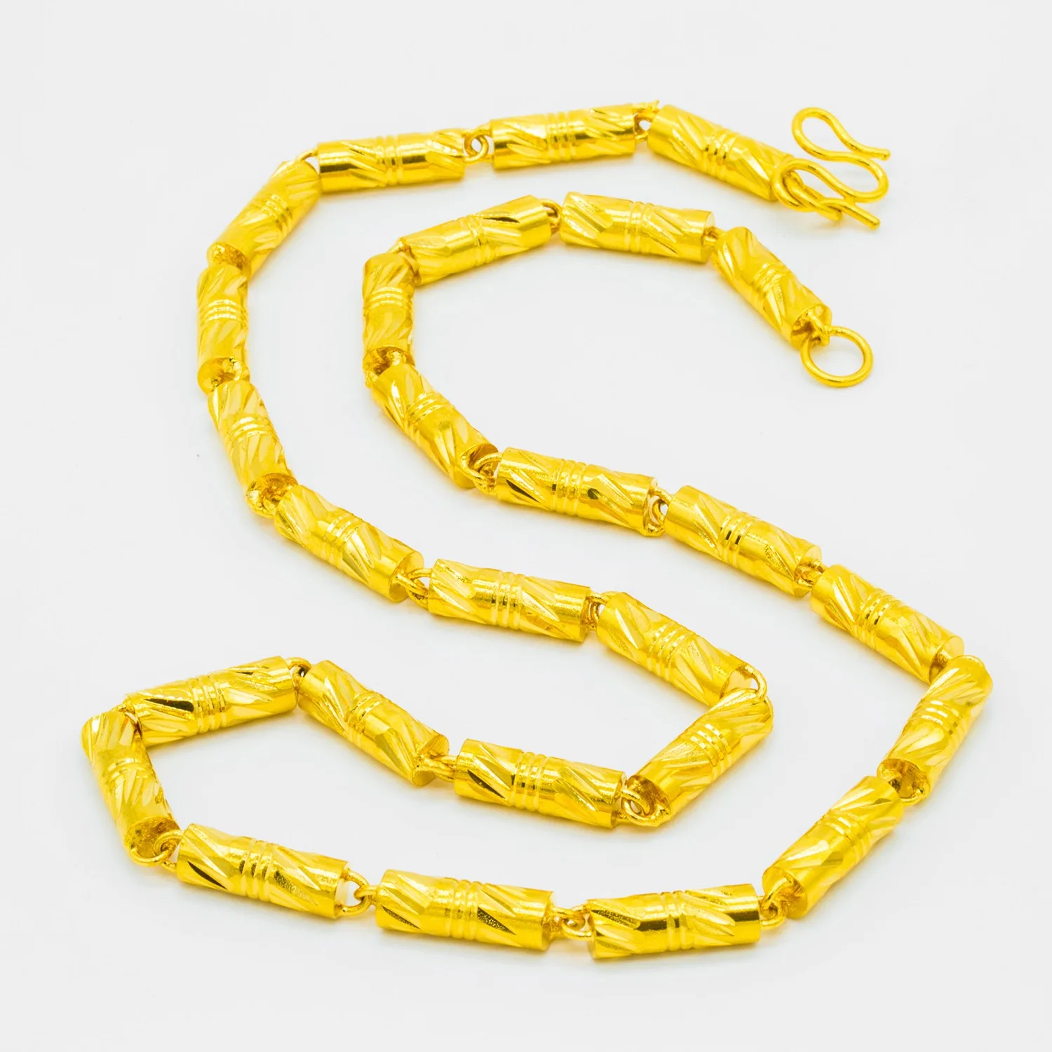 Image of 9999 24K Echtgold zylindrische Doppel-Bambus-Halskette, Echtgold-Halskette für Männer und Frauen, einfarbige Bambus-Halskette, Goldschmuck