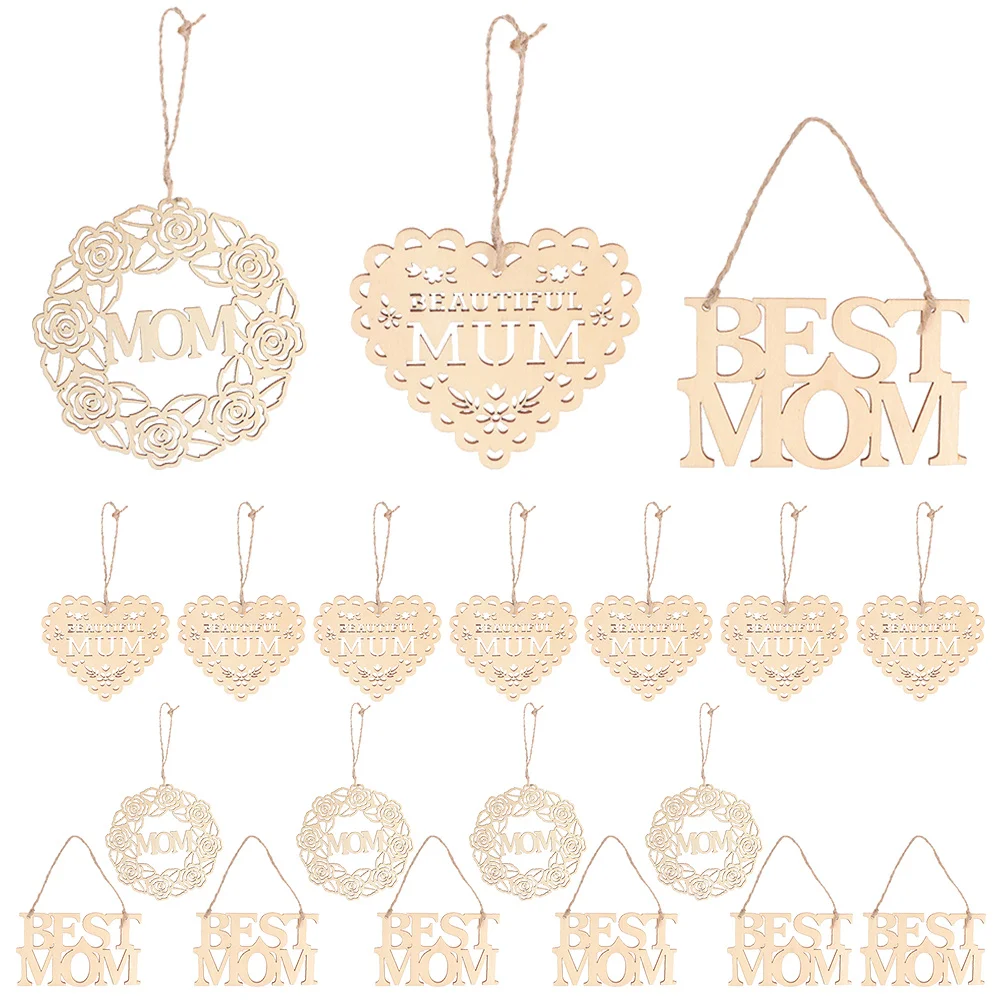 

3Sets Wooden Hanging Ornaments Hollow-Out Design Fine Workmanship Mother's Day Decoration Photography Prop Festival Ornament