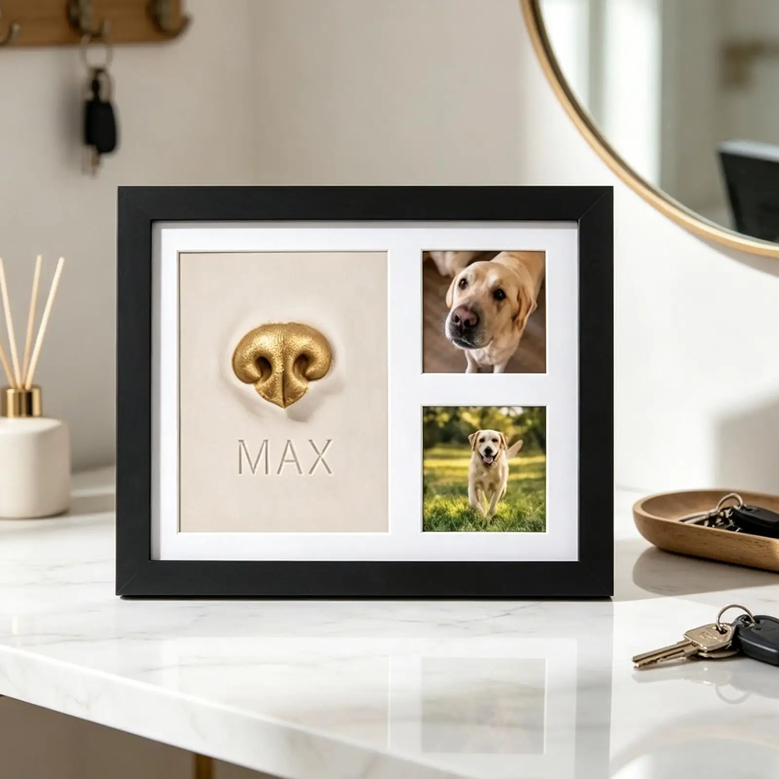 1 Set Nose Print Memory Frame Air Dry Clay Wooden Frame Dog Paw Print Frame Photo Display Wall Hanging Dog Cat Nose Print Frame