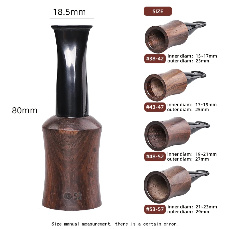 4pcs Ebony Cigar Holder Cigar Mouthpiece Pipe 4 Size Portable Wooden Pipe Washable Cycle for men\'s gift inside diameter=15-23mm