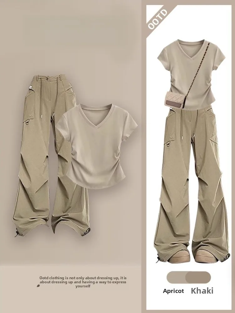 

Летний повседневный комплект больших размеров, женская футболка Ele Color ort Sve с высокой талией, утягивающие широкие брюки для спецодежды...