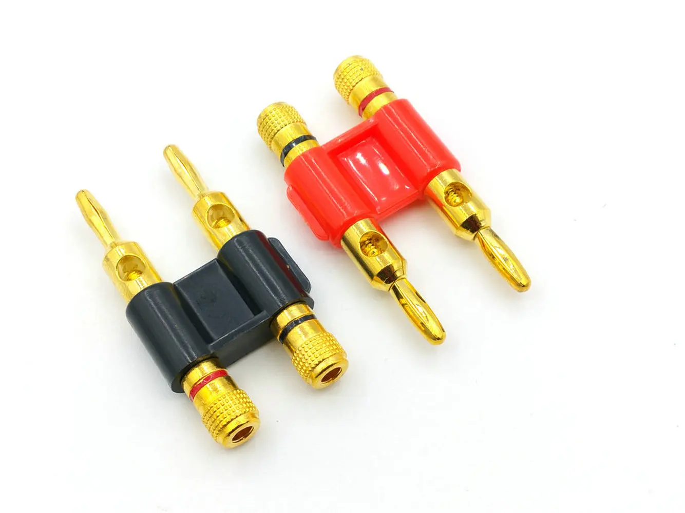 2pcs GOLD Connector Stackable Double 4mm Banana Plug Speaker Loudspeaker Plug