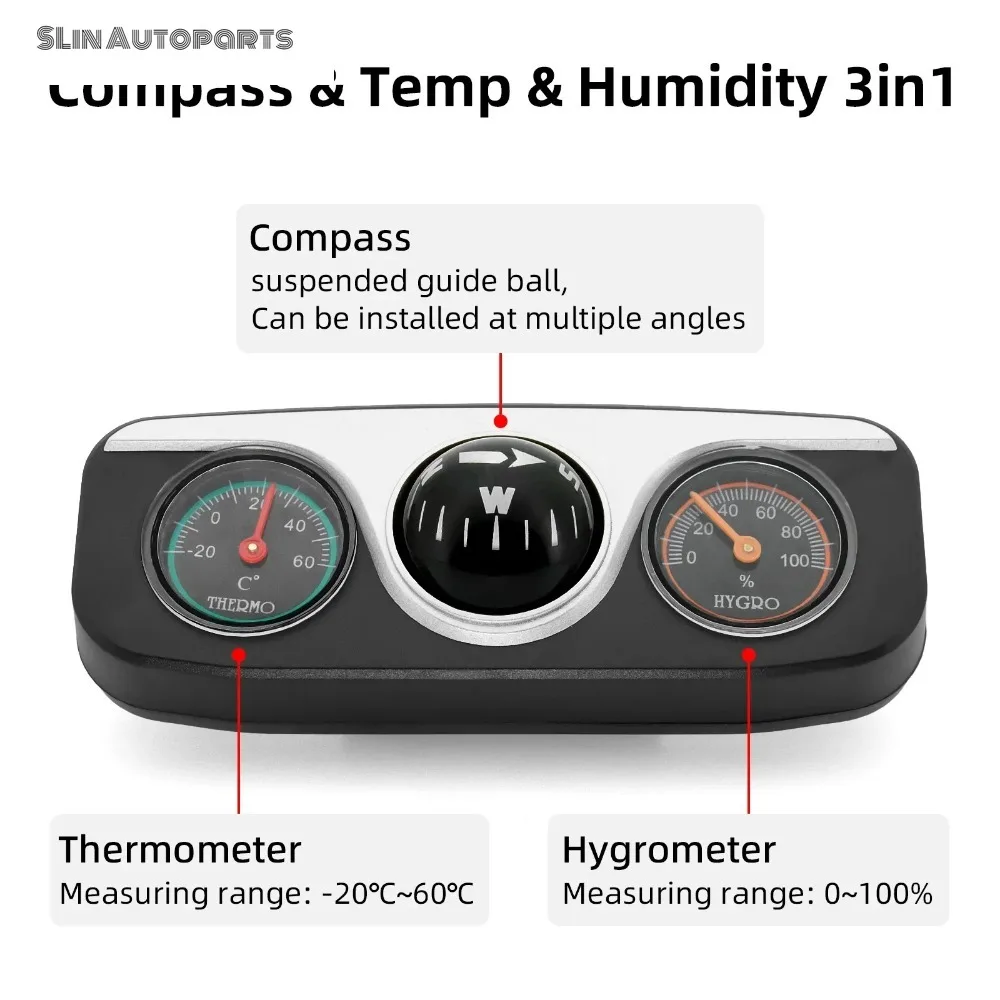 3 in 1 Guide Ball Interior Accessories Car Ornaments Compass Thermometer Hygrometer for Boat Truck Off Road 4x4 Multi-functional
