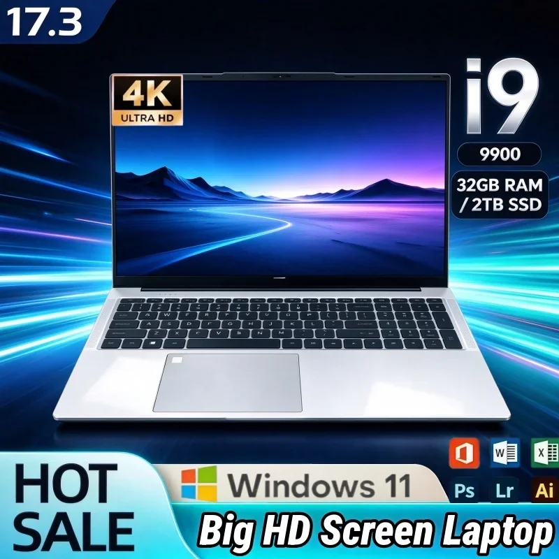 Intel Core I9-9900 High Speed Laptop 17.3 Inch HD Large Screen 32GB RAM 2TB SSD Win11 Fingerprint Unlock Home Notebook