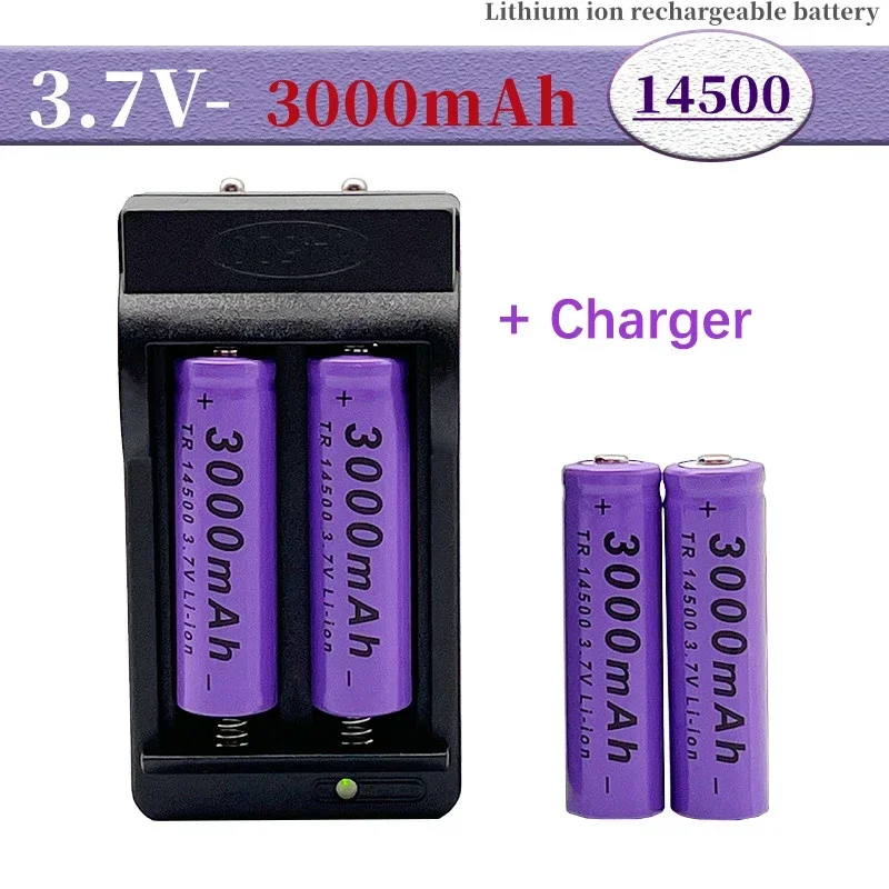 2024 L'ultima batteria al litio 14500 3.7V 3000mAh batteria ricaricabile batteria torcia LED torcia giocattolo + caricabatterie