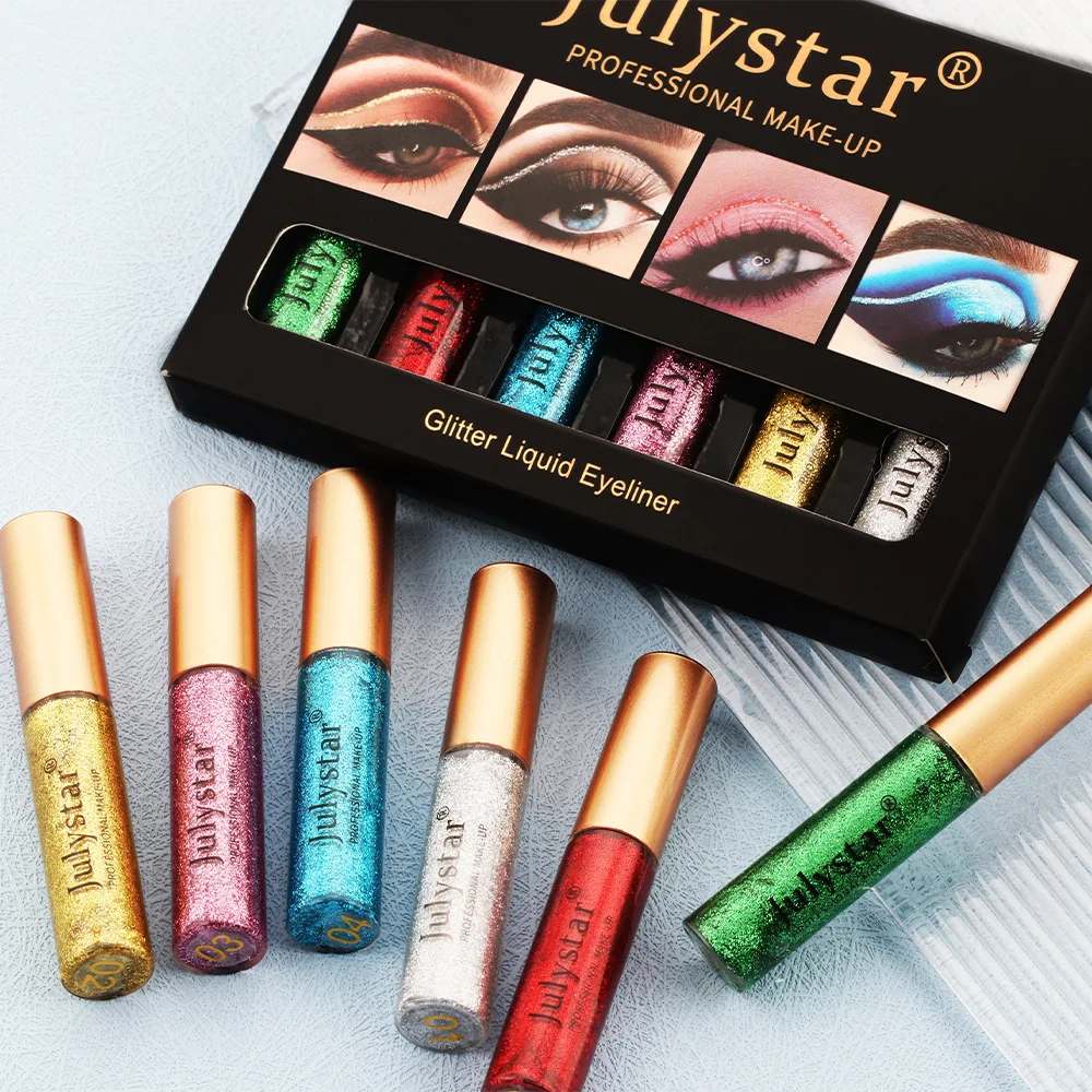 6 قطعة/صندوق الملونة الكحل السائل مجموعة بريق عيون اينر القلم عصا الترتر عدة السلس مقاوم للماء الماس نادي الحفلات مستحضرات التجميل