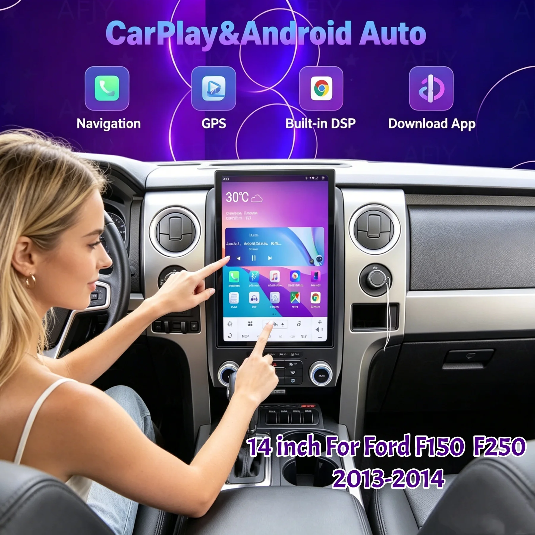 14 INCH  Android Auto CarPlay Touch Screen For Ford F150 2013 2014 GPS Navigation Multimedia Video Player Stereo Radio Head Unit