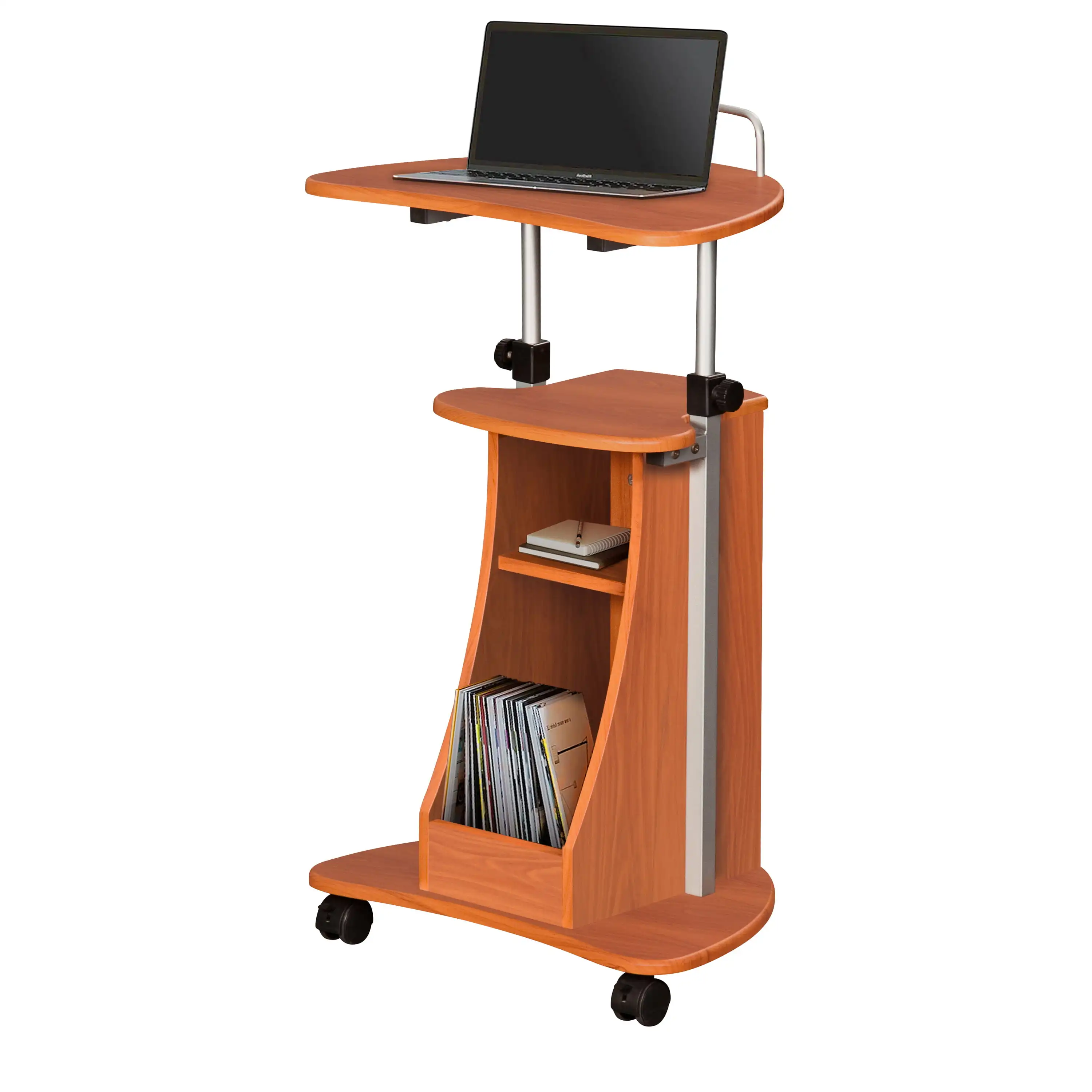 Sit-to-Stand Rolling Adjustable Height Laptop Cart With Storage, Woodgrain