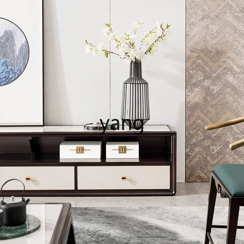 LH light luxury modern new Chinese ebony TV cabinet, marble floor cabinet simple solid wood living room furniture