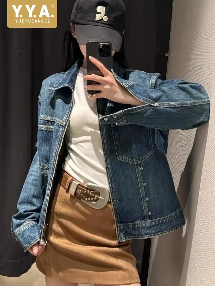 

Boyfriend Style Women Loose Fit Denim Jacket Autumn New Zipper Casual Outwear Coat High Street Fashion Vintage Washed Jackets