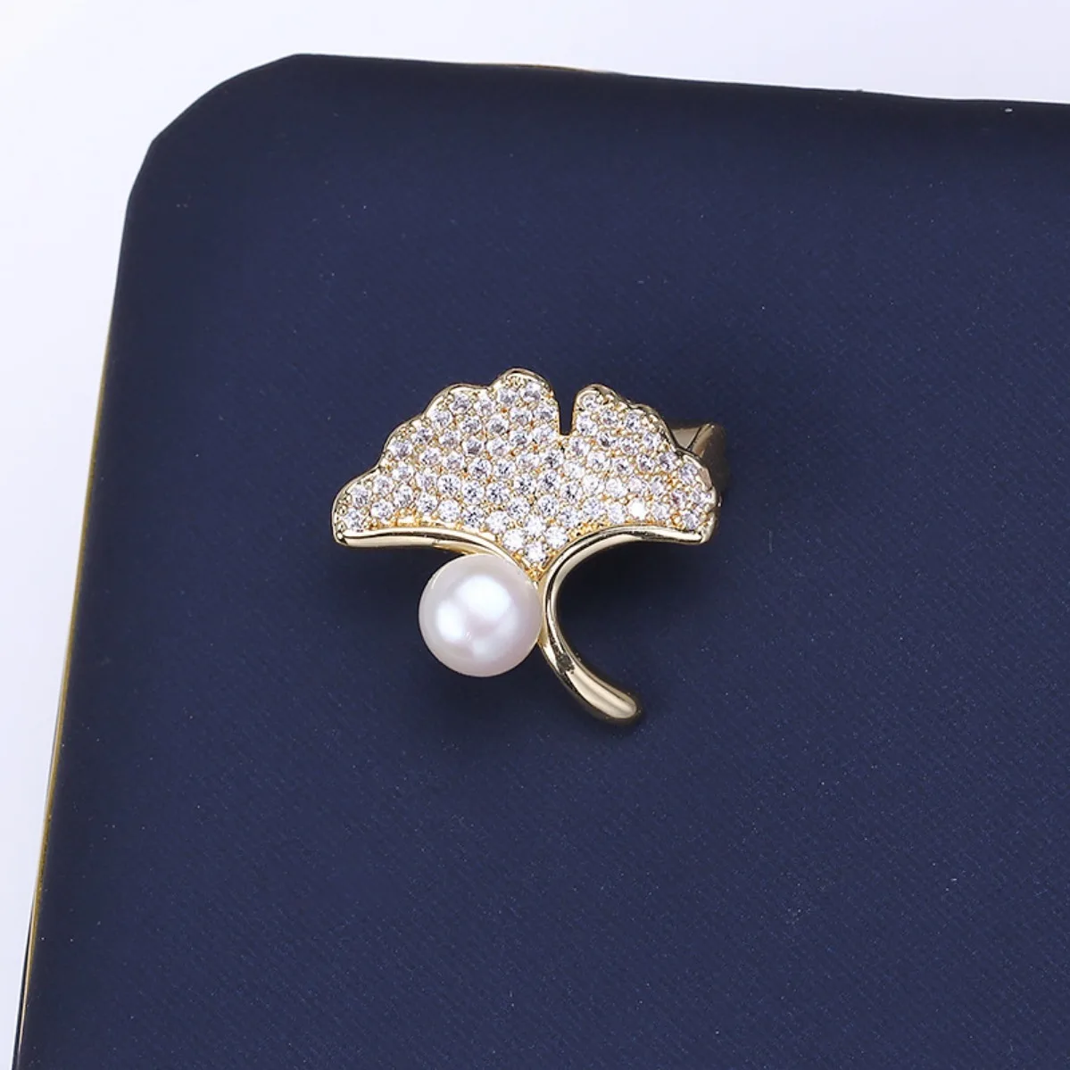 Ginkgo Leaf Brooch Blank Tray, Brass Real Gold Plated Findings for DIY Pearl Jade Agate Brooch