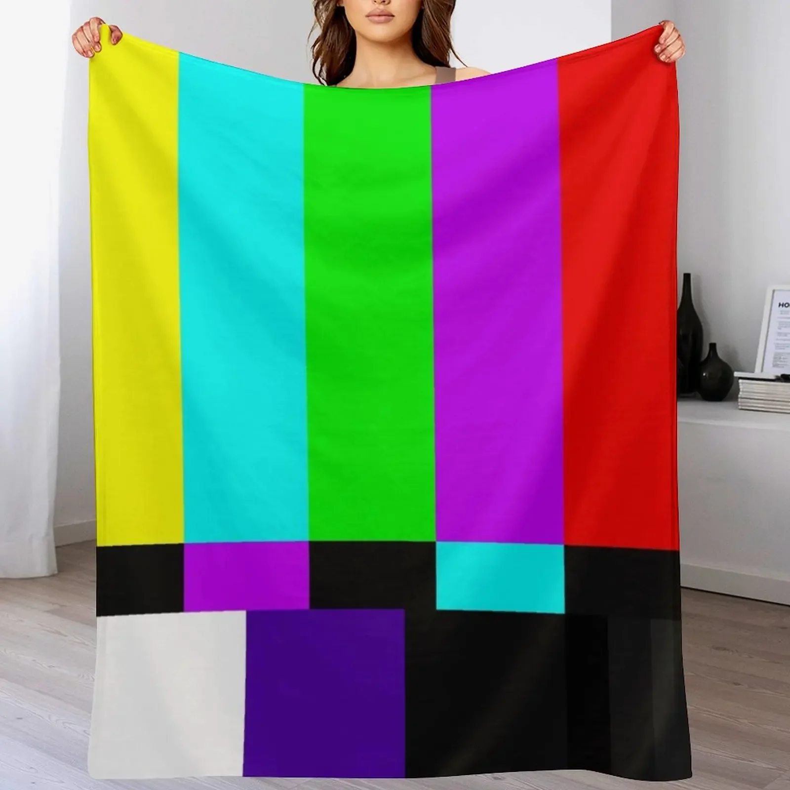 

TV Color Bars White Background Throw Blanket Polar Shaggy Flannel Fabric Luxury Designer Blankets