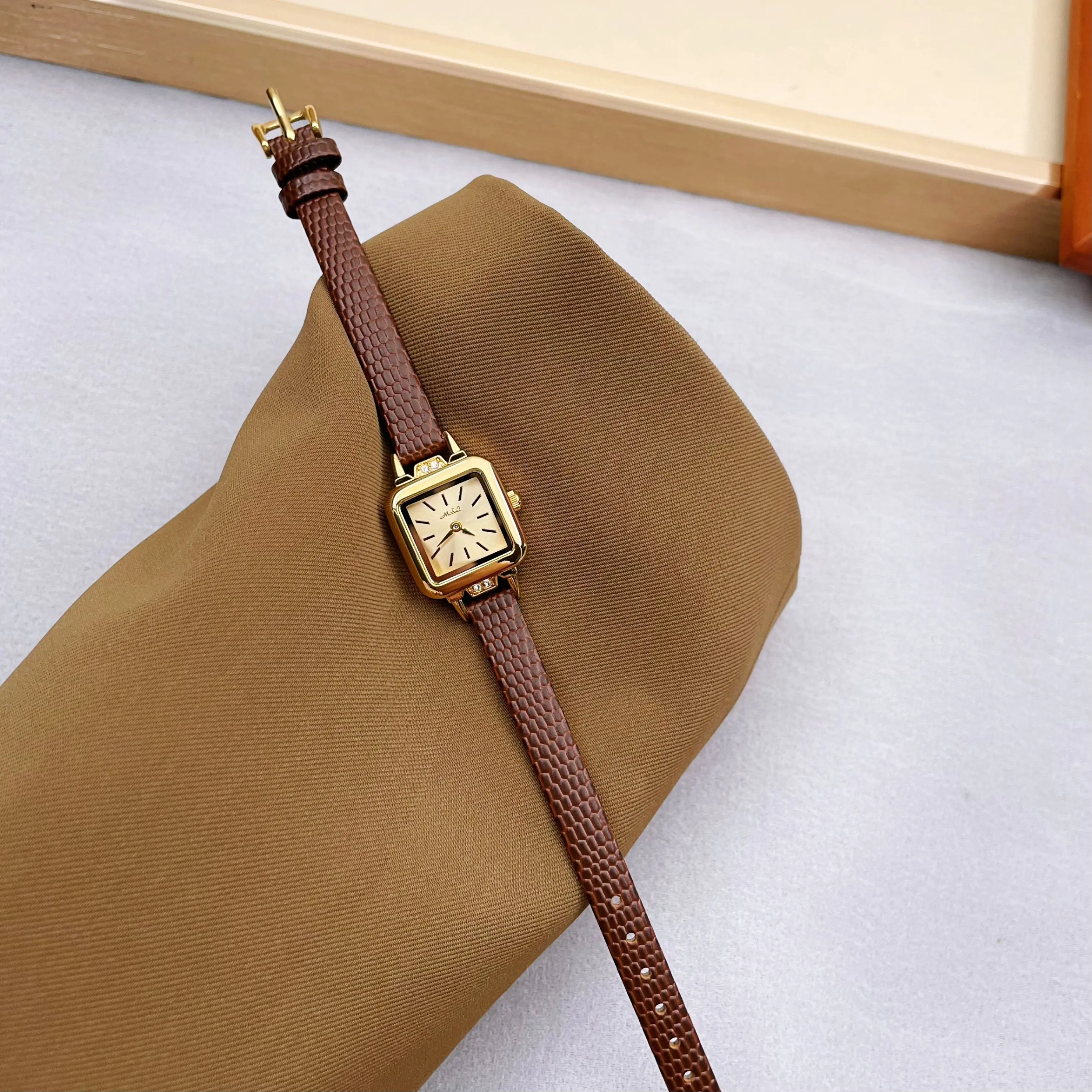 New Women'S Watch, Mini Small Dial, Square Case, Leather Strap, Ladies' Watch, Student Watch, Elegant Small Brown Watch.
