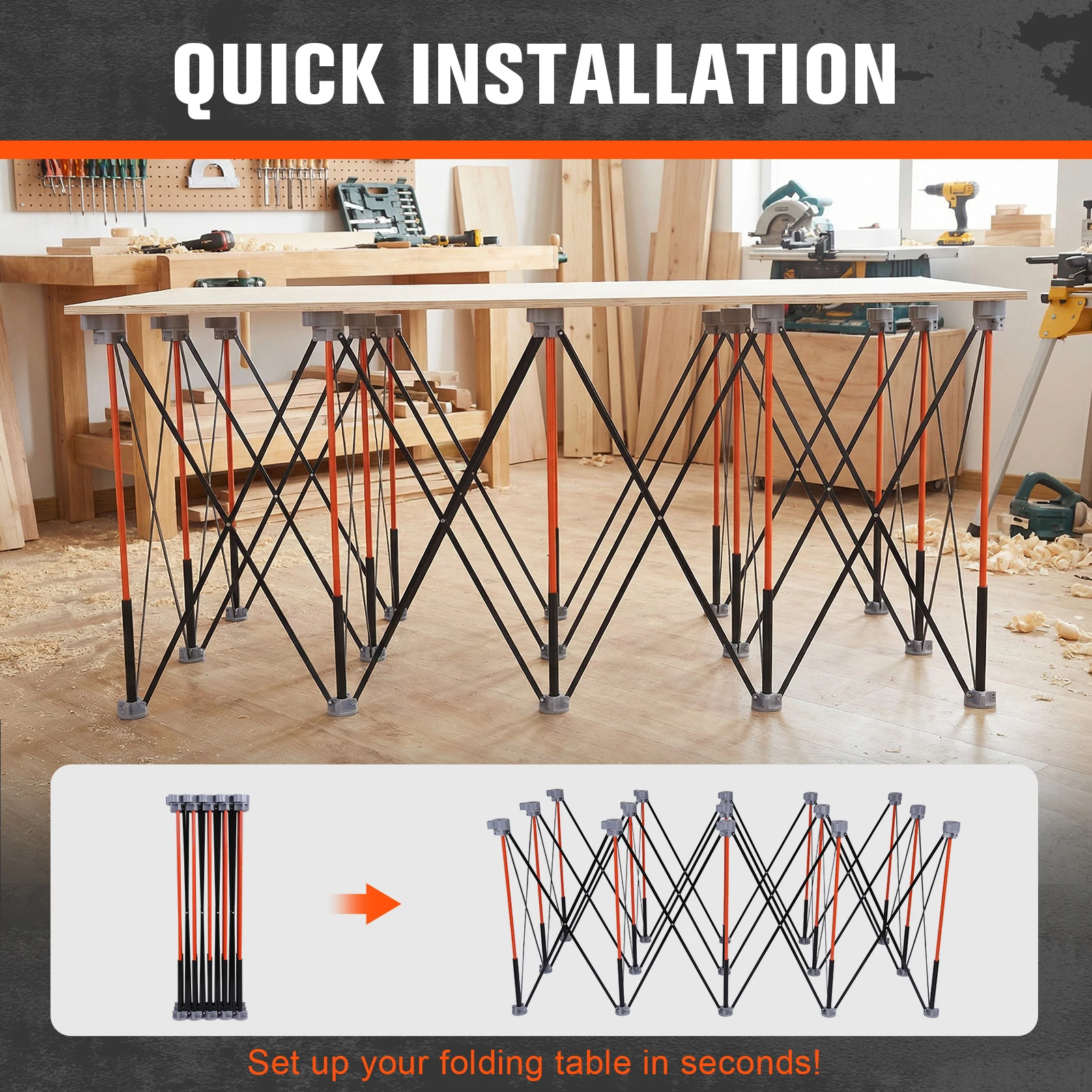 

36 Inch Portable Folding Workstand with Carry Strap Construction Table