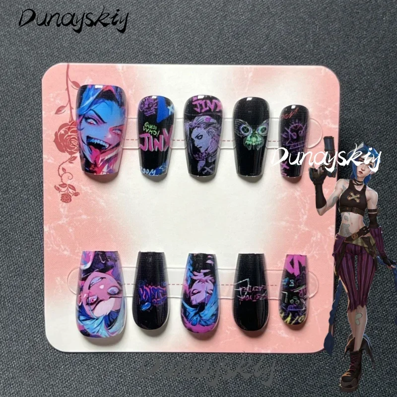 

Cosplay League of Legends 2 Arcane Jinx Cosplay Costume Set Fake Nail Glue Games Hero Character Dress Up Event Party Costumized