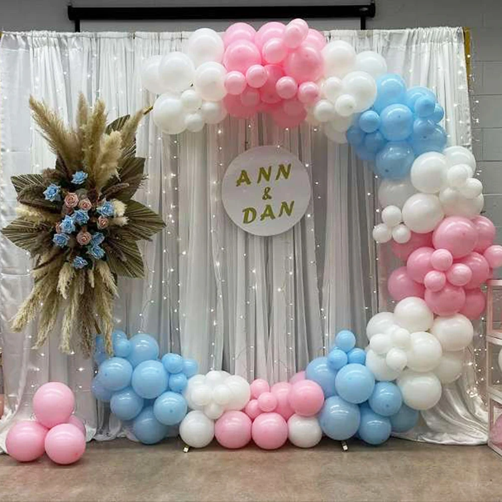 132Pcs Pastel Pink Blue Balloon Garland Arch Baby Shower Boy Girl Gender Reveal Decoration White Latex Balloons Birthday Party