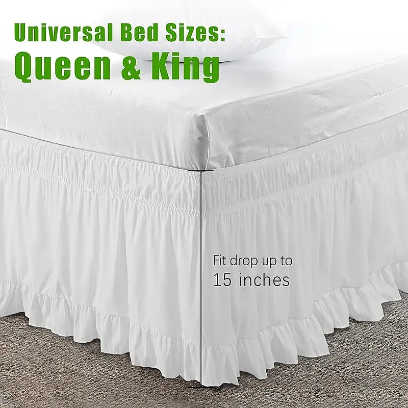 Ruffled White Bed Skirt for Full & Twin Size-15 Inch Drop Wrap Around with Strong Elastic Wrinkle & Fade Resistant Fabric