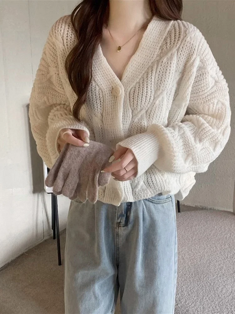 

Осенне-зимний женский повседневный вязаный свободный свитер ort V-Ne, удобный ленивый слей, модный ретро-китайский узел...