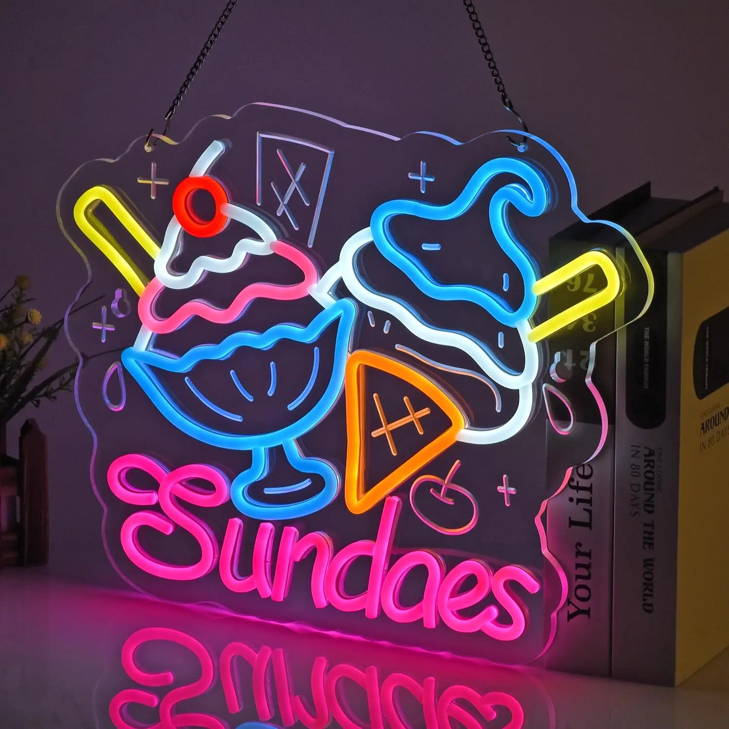 Ice Cream LED Neon Light Sundaes Neon Sign for Dessert Shop Café Yogurt Store Home Restaurant Milk Tea Shop Decor USB Dimmable