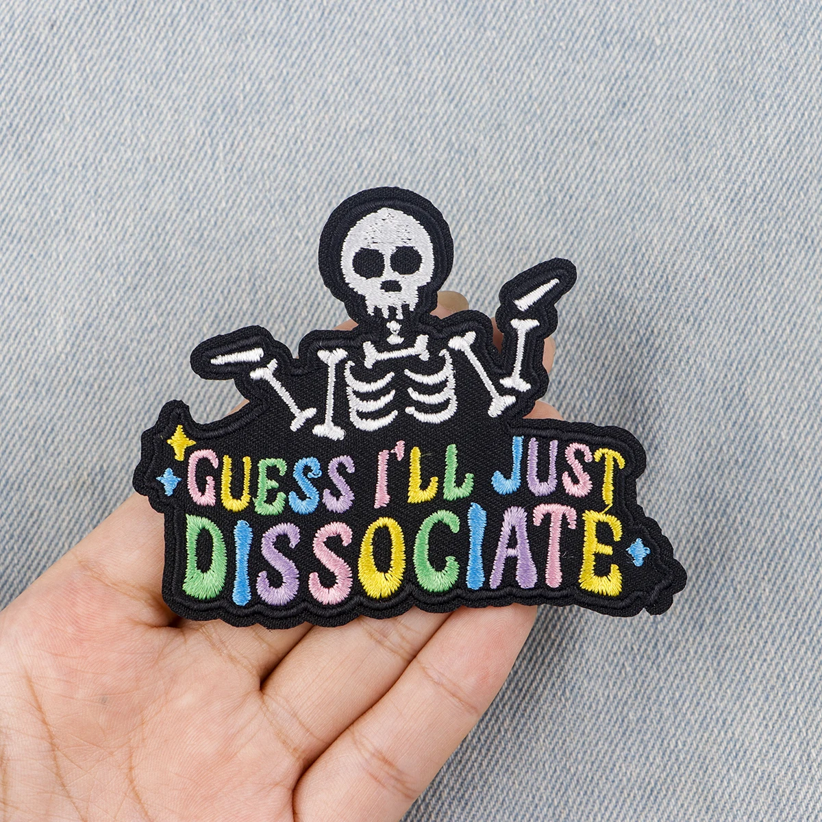 Skeleton Patch for Clothing Iron on Embroidered Sewing Applied Sew On Fabric Badge DIY Apparel Accessories