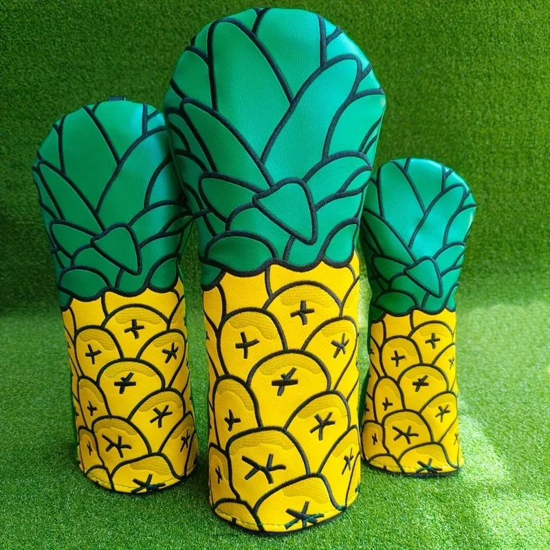 Чехол на голову для гольф-клуба с ананасом и толстой плюшевой подкладкой — прочный дизайн ананаса — белое основание с ананасовыми чешуей