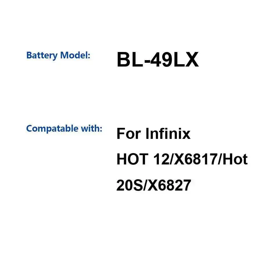 

Аккумулятор мобильного телефона BL-49LX длительный срок службы 5000 мАч для Tecno Hot 12 20S X6817 X6827