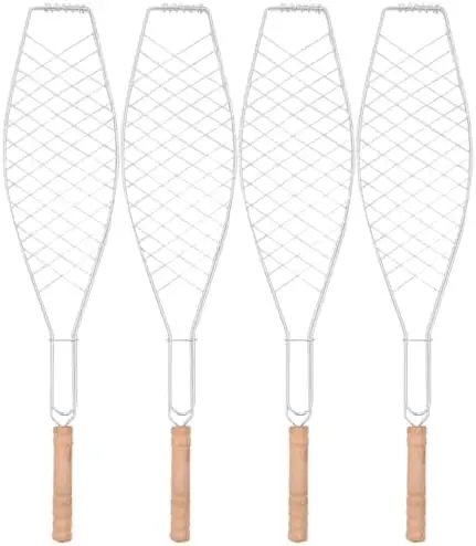 

Набор из 4 корзин для гриля UPKOCH из нержавеющей стали - складная подставка для рыбы и овощей для барбекю, кемпинга, пикника на открытом воздухе