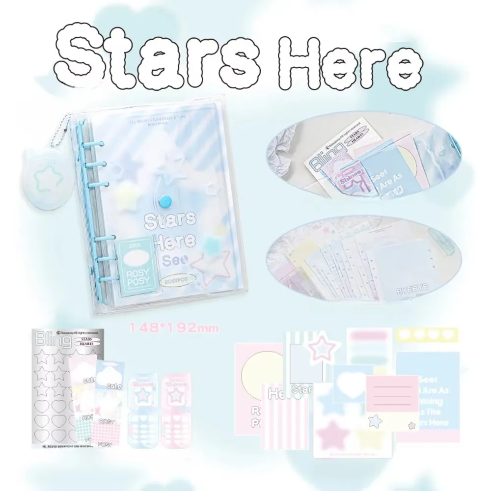 

Kawaii DIY Loose-Leaf Notebook Student Stationery Heart Star Diary Book Hand Account Book Snap Button Notepad School Supplies