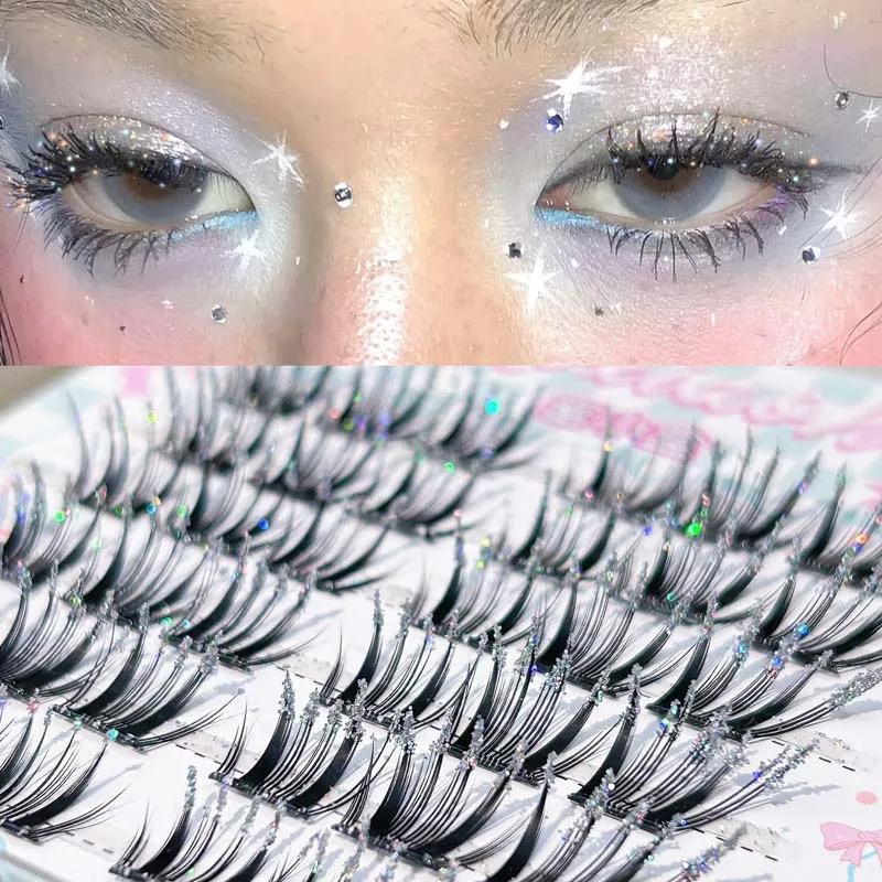 Mixiaohe Korean Style Self-Adhesive Diamond Lashes Starry Design Natural Lash Extension for Daily & Cosplay